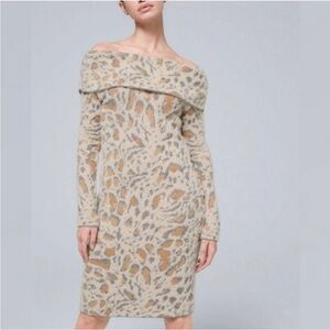 WHBM Leopard Print Off-Shoulder Dress , Soft Elegant Perfect for any occasion.